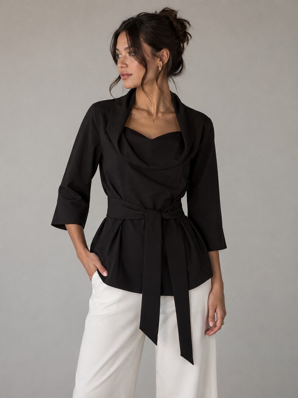 Calvin Klein Quiet Luxury Belted Jacket Womens Size 18W Black Office Siren Chic